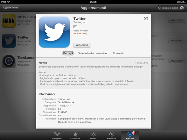 Twitter per iOs arriva alla versione 5.6 e riceve alcuni miglioramenti