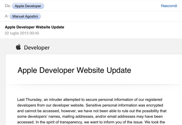 Il sito degli sviluppatori Apple ha subito un’attacco