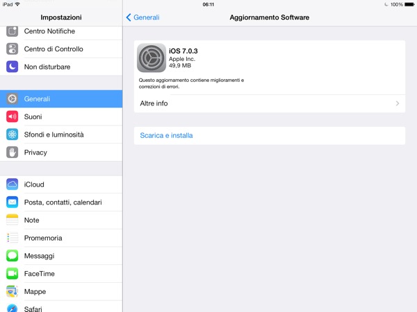 Disponibile l’aggiornamento 7.0.3 di iOS