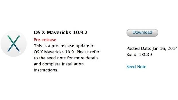 OSX Mavericks 10.9.2 rilasciato agli sviluppatori