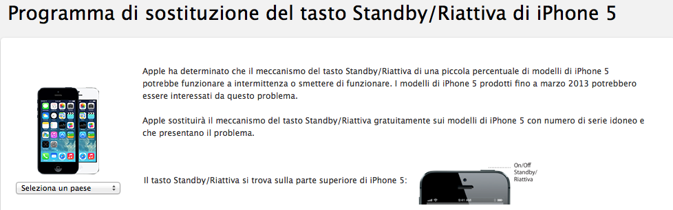 Parte il 2 Maggio in Italia il programma sostituzione del tasto standby per iPhone 5