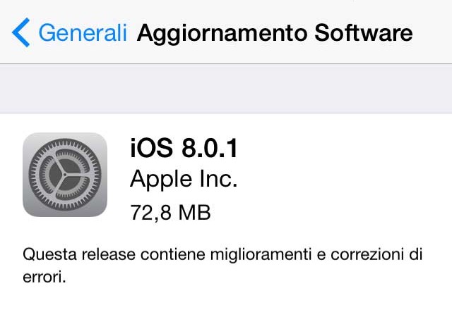 Apple ha rilasciato iOS 8.0.1, ma non aggiornate!!