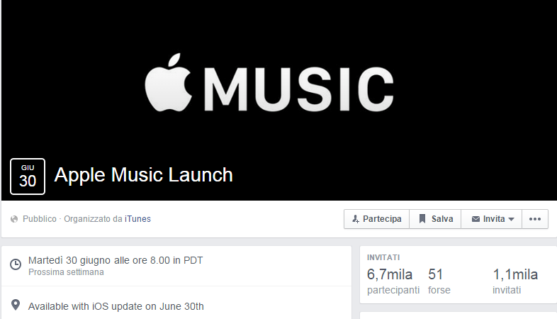 Apple invita i fans a celebrare il lancio di Apple Music su Facebook